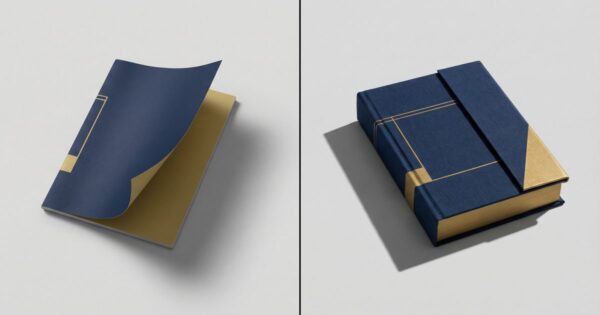 Abstract illustration comparing paperback and hardcover book cover construction