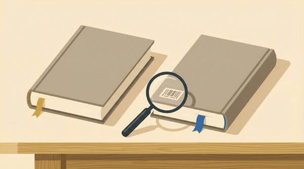 Two book editions side by side with magnifying glass over barcode illustrating revised edition new ISBN requirements