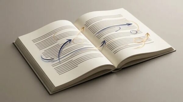 Abstract open book with editing marks representing what a copy editor does to a manuscript