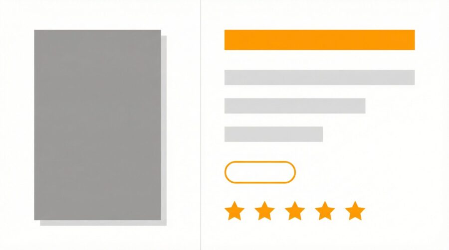Abstract wireframe of an Amazon book listing page showing book description layout and formatting structure
