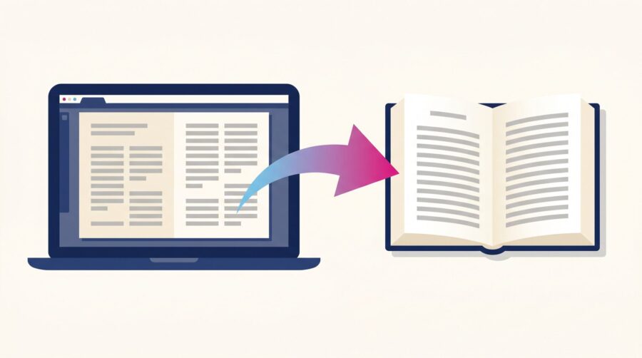 Illustration showing the process of exporting a print-ready PDF from Affinity Publisher for book printing