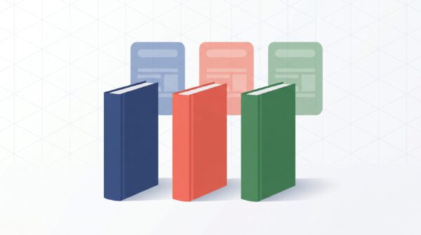 Three book spines with identifier tags representing free ISBN assignment from publishing platforms