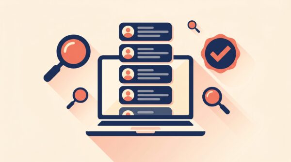 Illustration of a laptop showing a directory of editor profiles, representing how to find a professional book editor