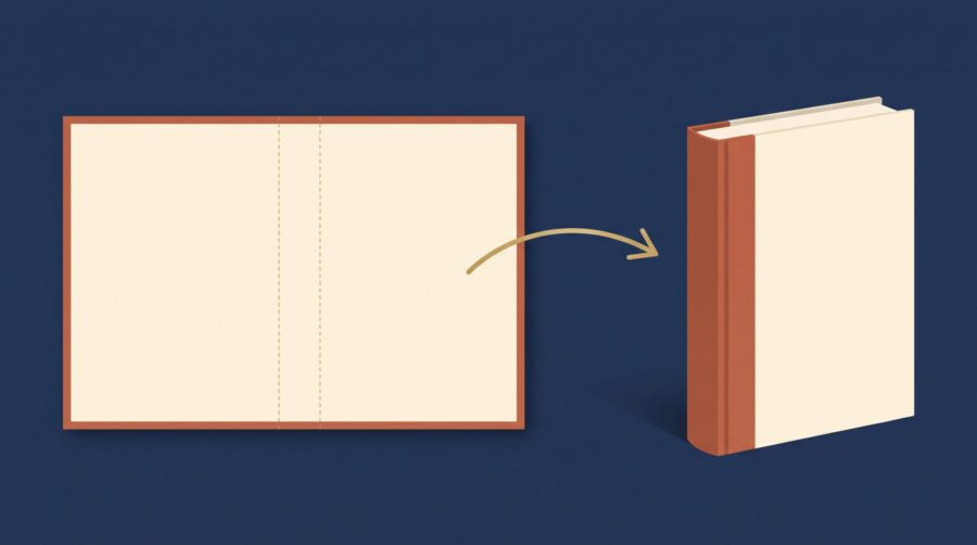 Barnes & Noble Press cover template layout unfolded flat beside the finished printed book it becomes