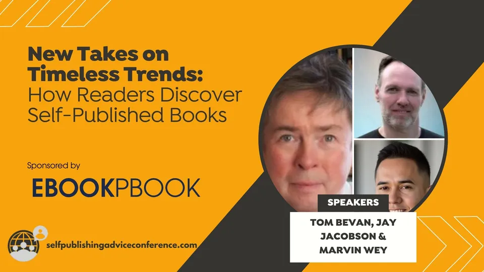 Conference session card for New Takes on Timeless Trends: How Readers Discover Self-Published Books, sponsored by ebookpbook
